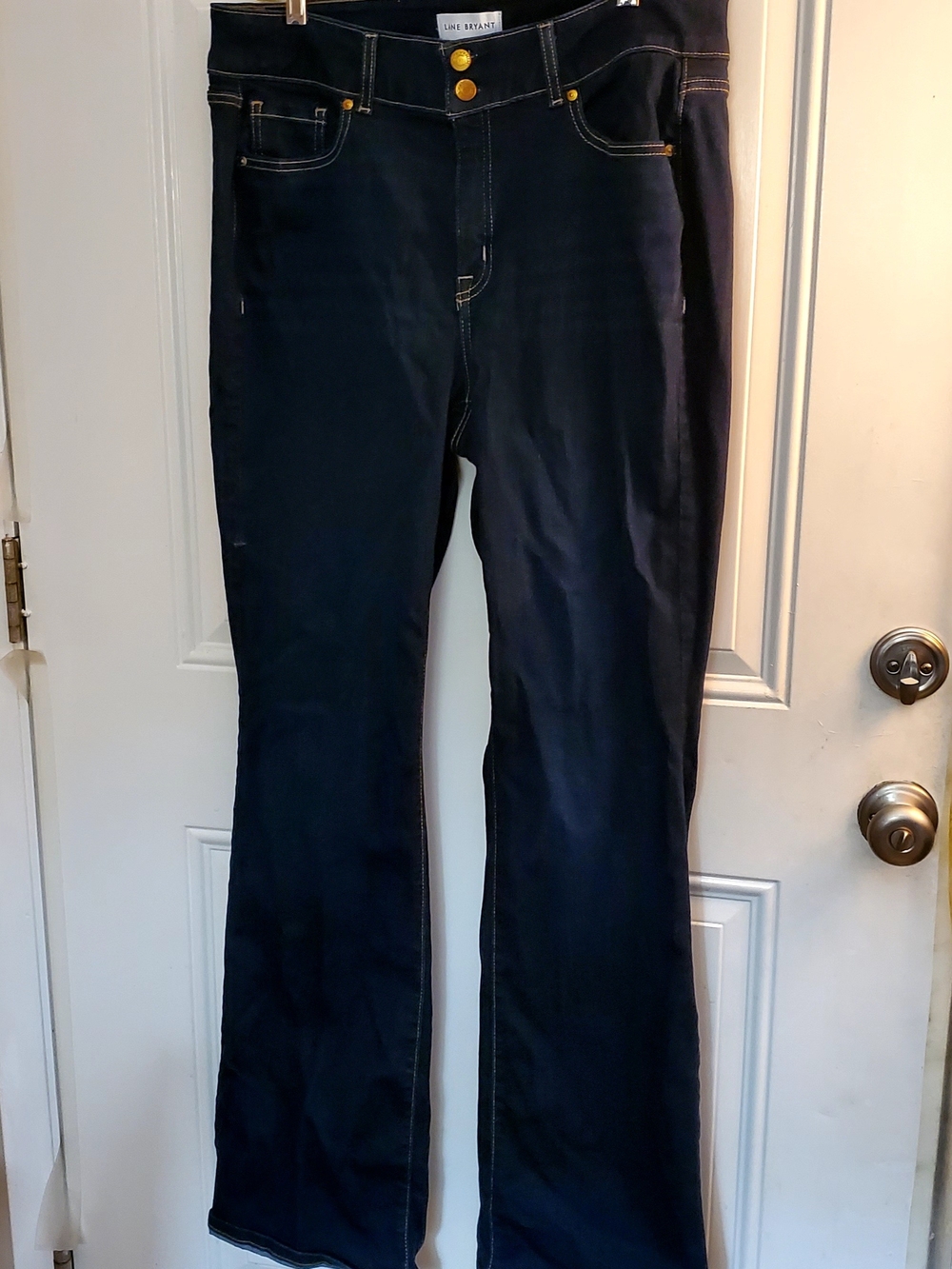 Lane Bryant Navy Wide Leg Jeans with Gold-Tone Buttons